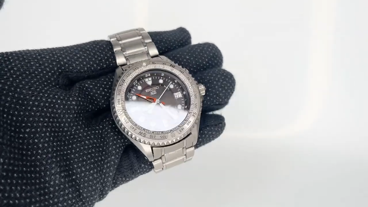 時計 788065/ SEIKO AGS LANDMASTER 5M45-6A01 EXC+5* Seiko AGS Landmaster 5M45-6A01 Black Dial Titanium Kinetic
