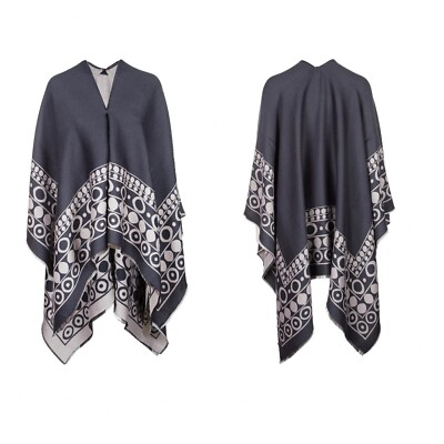 MAX MARA WEEKEND Blue Gray Woven  WOOL WRAP SHAWL CAPE  Large Scarf NEW