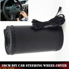 Black 38cm Auto Steering Wheel Cover Soft Leather Diy Anti-slip Needle Thread Black 38cm Auto Steering Wheel Cover Soft Leather Diy Anti-slip Needle Thread