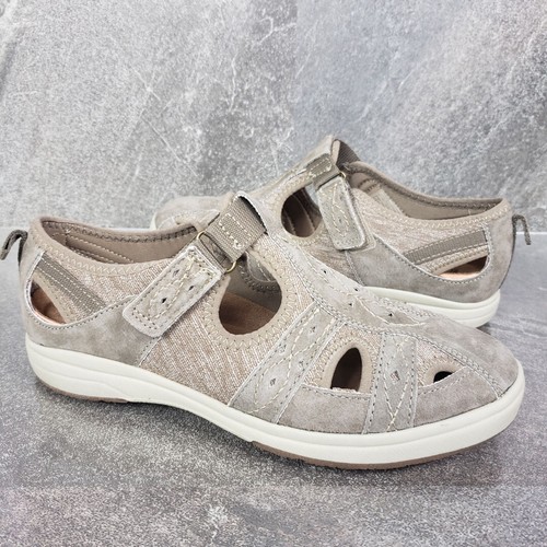 Earth Origins Shoes 7 M Brown Effie Suede Fabric Fisherman Sandals Closed Toe