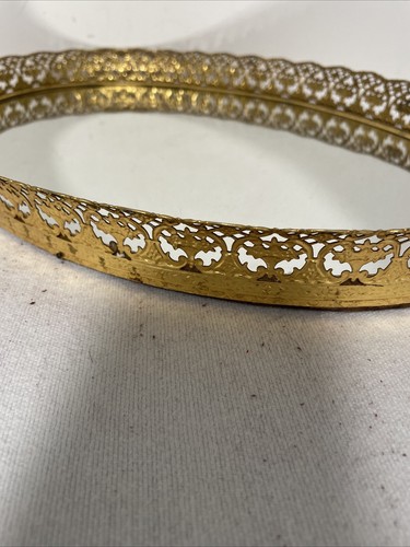 Vintage Oval golden vanity mirror tray Ormolu Filigree 16”X 12” X 1.5 " - Picture 2 of 5