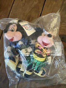 Disney Tourist Mickey & Hula Minnie Mouse Bean Bag Plushes Set 8” Hawaiian NEW