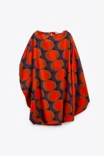 New ZARA Size L (14-16-18) Printed Flounce Silky Circles  Mini Oversized Dress 