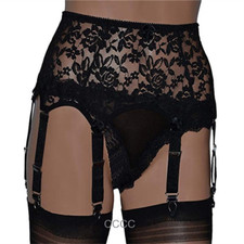 Women Hollow Lace Floral Garter Belt with 6 Straps Metal Clasp Lingerie