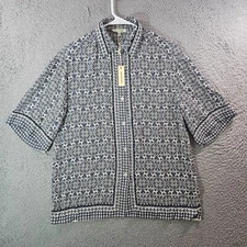 NWT Max Studio Summer Shirt Women XS Button Up Geometric White Teal Blue