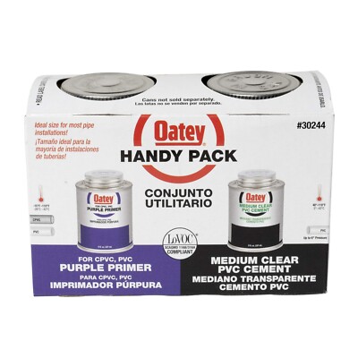 Oatey 30244 8 oz. Medium Clear PVC Cement  / 8 oz. NSF Purple Primer Handy Pack