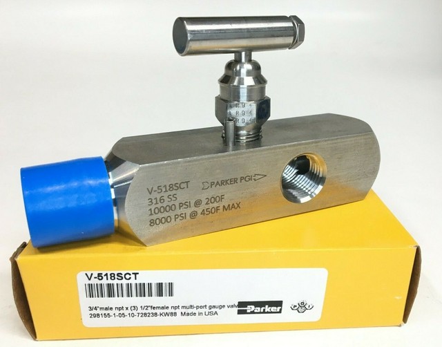 Parker V518SCT 3/4MNPT x (3) 1/2FNPT MultiPort Gauge Valve Manifold