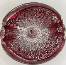 Vintage MCM Italian Red and Silver Leaf/Dust, Art Glass Ashtray Vintage
