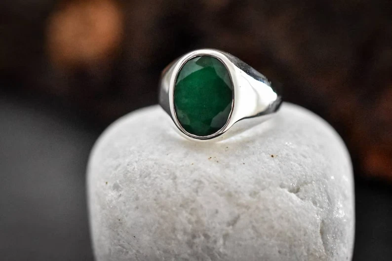 Laborgefertigter Smaragd Herren Ring 925 Sterling Silber Handarbeit Edelstein... - Bild 3 von 3