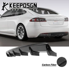 For Tesla Model S CARBON FIBER Curved Rear Bumper Diffuser Splitter Shark Fins