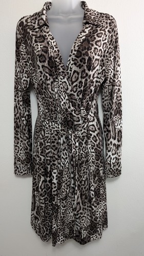 Calvin Klein Dress 14 Animal Print Wrap Plunge Neckline
