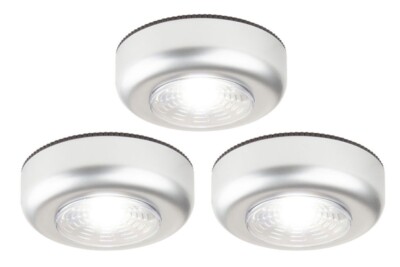 LIVARNO home LED Leuchten 3er Set Schrankeinbauleuchte Push Spot Kleben - SILBER