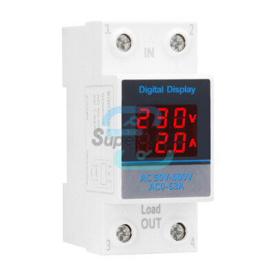 AC50-500V Din Rail Single-phase LED Digital Display Voltage Current Meter IP20
