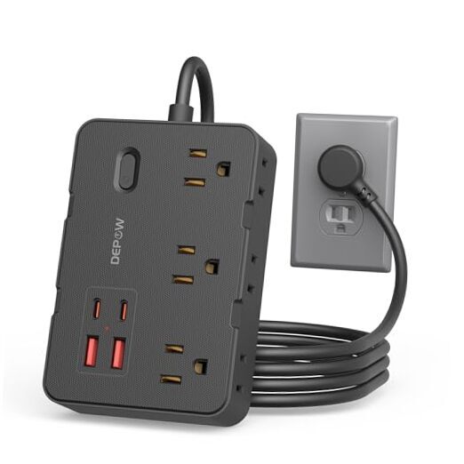 Surge Protector Power Strip Extension Cord with 6 AC Outlets 4 USB 3 FT Black