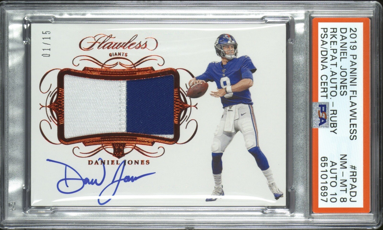 Daniel Jones Panini Flawless Rookie Patch Autographs #RPADJ Ruby