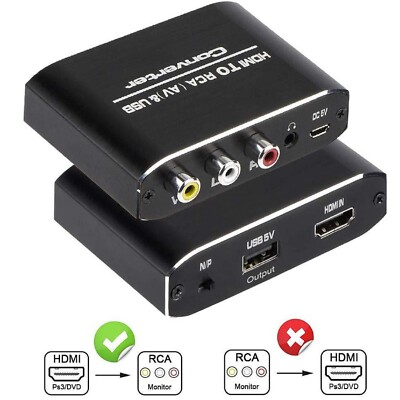 HDMI Input to RCA Output+3.5mm Audio Output HDMI to RCA Converter Adapter