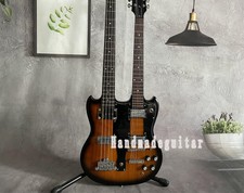 6+4 String Double Neck Vintage Sunburst Electric Bass Guitar Mahogany Body