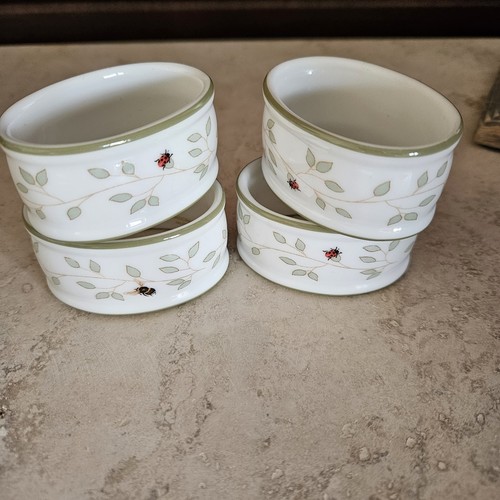 Vintage LENOX Butterfly Meadow Porcelain Napkin Rings Set Bees & Ladybug Spring - Picture 9 of 14