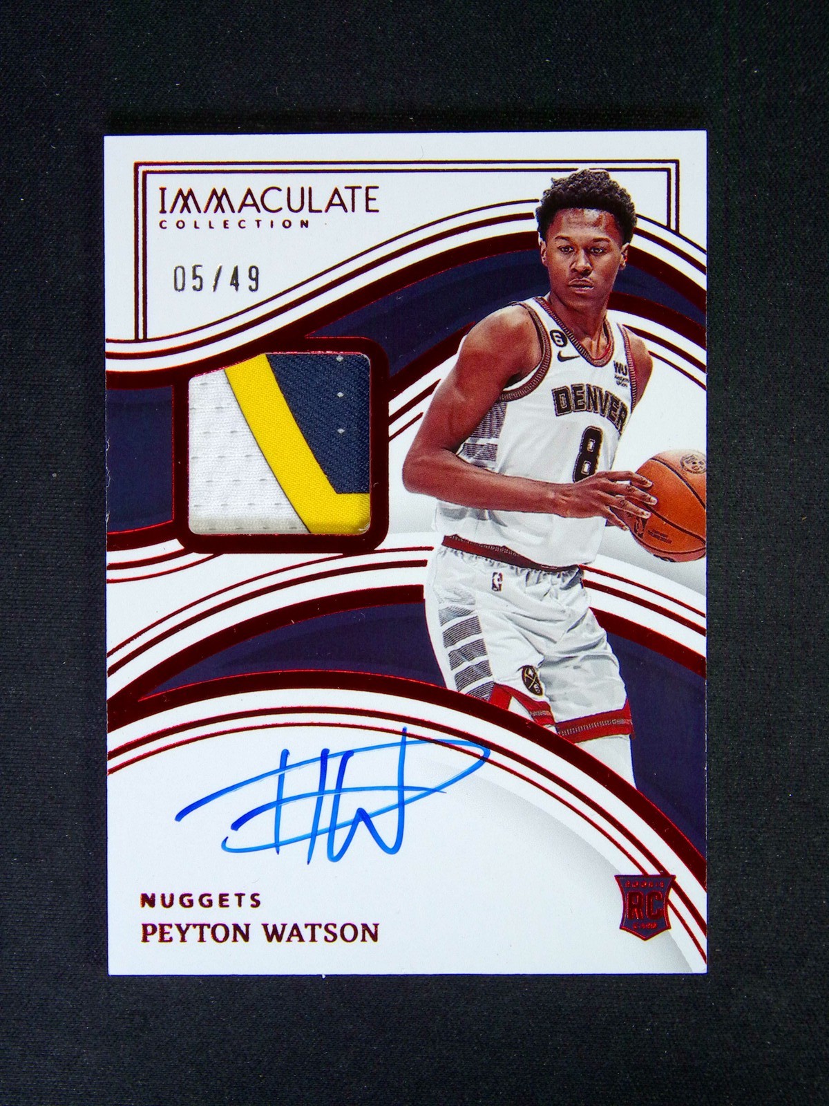 2022-23 Panini Immaculate Peyton Watson RC Rookie Patch Auto RPA Red /49