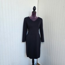 Talbots Black Long Sleeve V Neck Classic Dress Women's Rayon Nylon Stretch Sz 8
