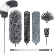 Microfiber Feather Duster,7 PCS Reusable Bendable Washable Cobweb Duster with 10