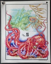 Original VINTAGE Traditional SHOP USED Judy Parker Tattoo Flash Sheet Octopus