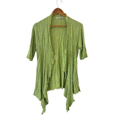 Sno Skins Open Front Cardigan Sweater Womens Size S Green Ruffle Knit Boho