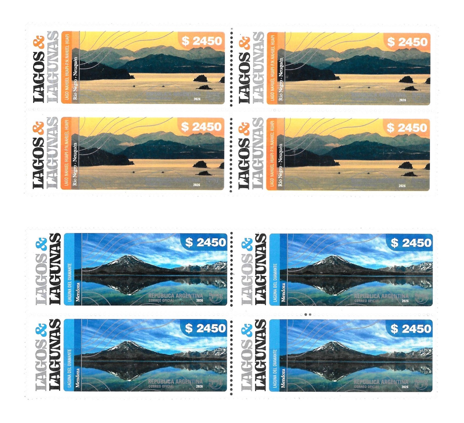 #75421A ARGENTINA 2026 UPAEP AMERICA LAKES MOUNTAINS VOLCANO MAIPO BLOC x4 MNH