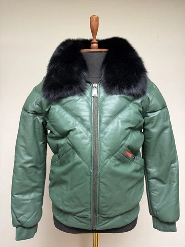 Brand New Men's V-Vomber Lamskin Leather & Goose Down Jacket With Real Fox Fur - product listing photo