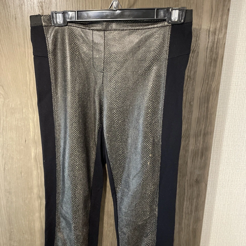BCBG MAXAZRIA Women’s Black & Beige Printed Leather Pull On Legging Pant Size M - Image 2 of 4