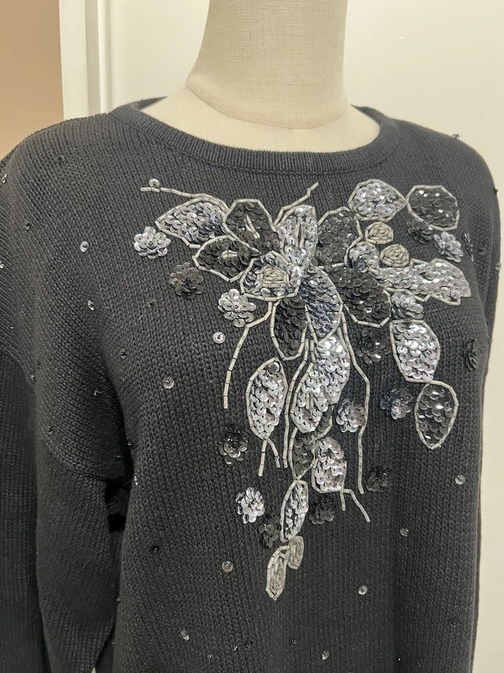 Suéter Celina Yang Años 90’s Vintage Negro Con Detalle Lentejuelas Mujer’s Talla 1X Foto 2 de 4