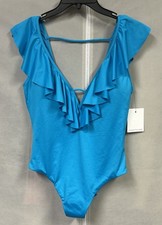 NWT Gibson Latimer XS Blue Ruffled One Piece Swimsuit NEW 82 MSRP
