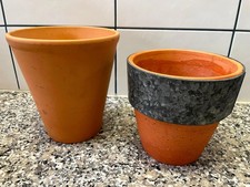Pflanztopf Blumentopf Tontopf 2 Stück /  16 x 17 cm, 15 x 15 cm mit Metall