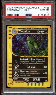 PSA 10 GEM MINT Tyranitar H28/H32 HOLO RARE Aquapolis Pokemon Card