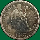1887 Seated Liberty Dime Fine F Coin, Damaged #37236