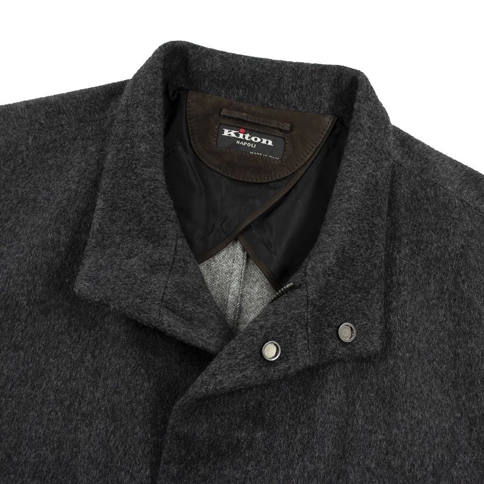 LNWOT Kiton Grey 100% Cashmere Flannel Suede Details Covered Placket Coat 50US - Image 3 of 4