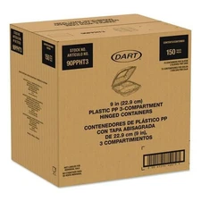 Dart 90PPHT3 9" x 8.75" x 3" 3-Comp Hinged Containers - Clear (150/CT) New