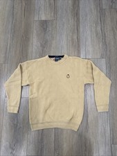 Vintage Y2K Chaps Ralph Lauren Sweater Med Yellow 100 Cotton Knit Crest Hand...