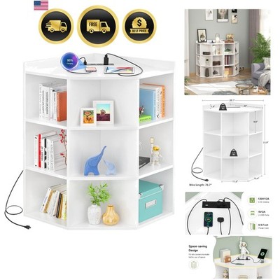 Corner Cabinet, White Corner Storage with USB Ports and Outlets, Corners Cube...