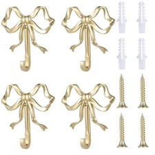 4 pcs Gold Bow Wall Hook Metal Bow Decor Hooks for Coats Coffee Mugs Hats Bags