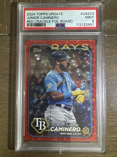 2024 Topps Update Junior Caminero #US223 Red Foil /199 Rookie RC Rays PSA 9