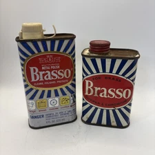 2 Vintage Brasso Metal Tin Polish 8 & 7.5 Fl Oz Used Collectibles