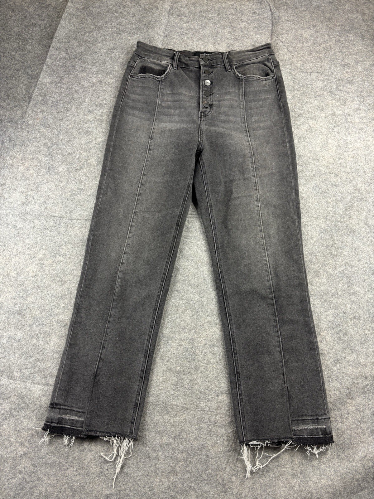Mica Women's 30 Black Stretch Denim Straight Leg Jeans button Fly Front Seam