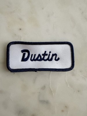 Dustin - Navy Blue and White Embroidered Name Tag Patch