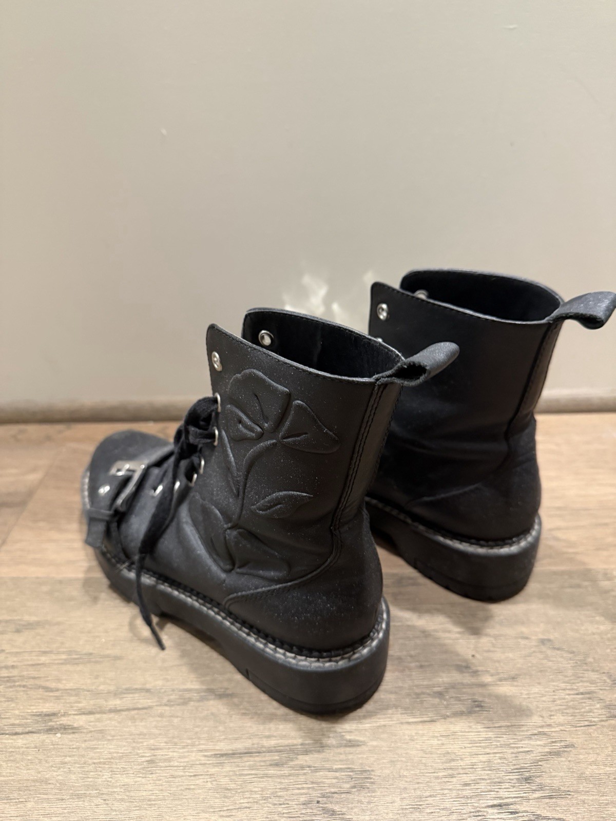 ZARA BASIC Collection Black Leather Combat Boots … - image 4