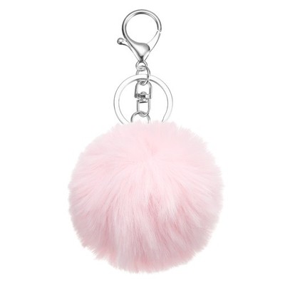 Schlüsselanhänger Pompon Kunstfell Hase, weich rosa/silber