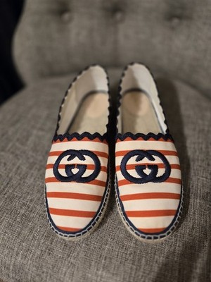 Gucci Women's Espadrilles Striped Cloth Canvas Slip-on