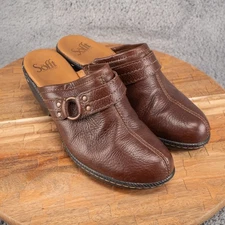 Sofft Women's Aviano Burgundy Brown Leather Slip On Clogs Mules Shoes Size 8 M