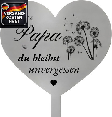 Herzgrabdeko wetterfest Metall mit Spruch Papa unvergessen Gedenkort Friedhof