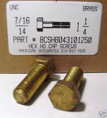 7/16-14x1-1/4 Hex Head Cap Screws Solid Brass (2) - Picture 1 of 1